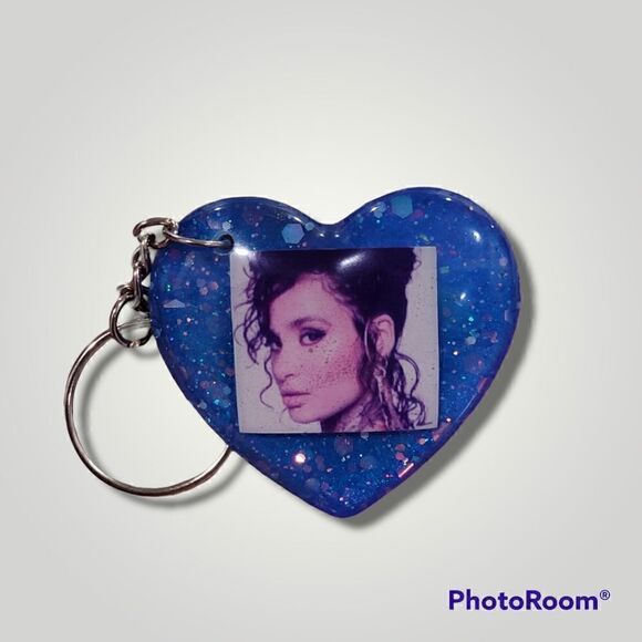 Kehlani Blue Glitter Heart Keychain - Picture 5 of 13